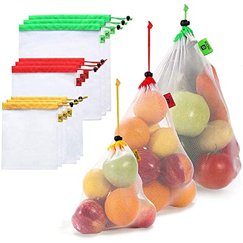 INCOK Reusable Mesh Produce Bags - Eco Friendly, 9 Pack with Tare Weight on Tags