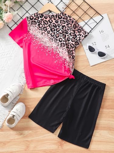 Image of NEW 8-12 Years Girls Summer Outfits 2 Piece Set Trendy Print Top & Stretchy Shorts Casual Playwear