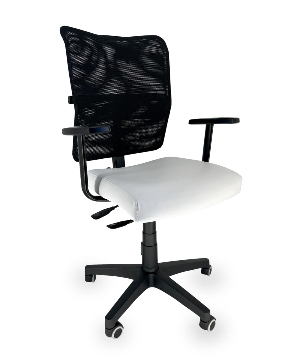 Silla de Oficina Ergonómica Giratoria con Respaldo de Malla Ajustable con Brazos para Escritorio y Oficina en Casa Ruedas de Goma Asiento Polipiel 68x64x110cm (Hielo, Respaldo Bajo)