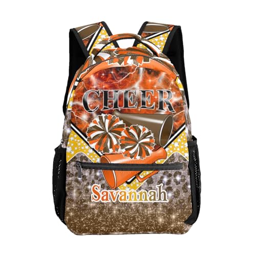 Cheerleader Bags Cheer Backpack School Backpack Customized Casual Bookbags for Gift(Orange Brown Gold)