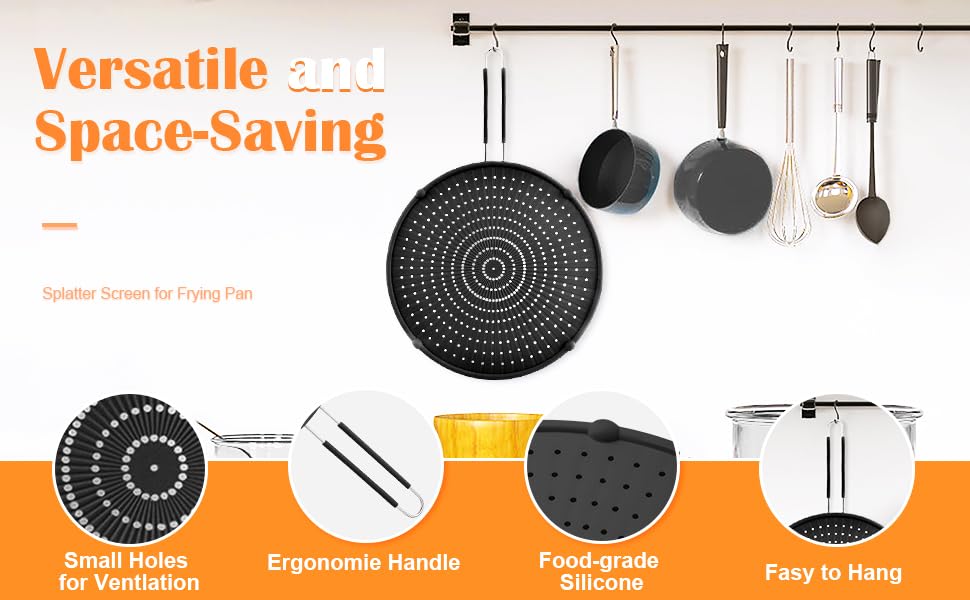 Image of Silicone Splatter Screen for Frying Pan,Grease Splatter Guard,Heat-Resistant Splatter Guards for Cooking,Dishwasher Safe (9.8 inch, 11.4 inch, 13 inch)