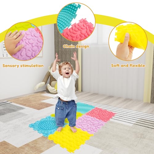 harupink Sensorisches Massage-Puzzle für Kinder, 6-teilig, sensorische Matte, orthopädische Massagematte, Puzzle-Matte für Babys, für Berührungswahrnehmung, Fußprävention