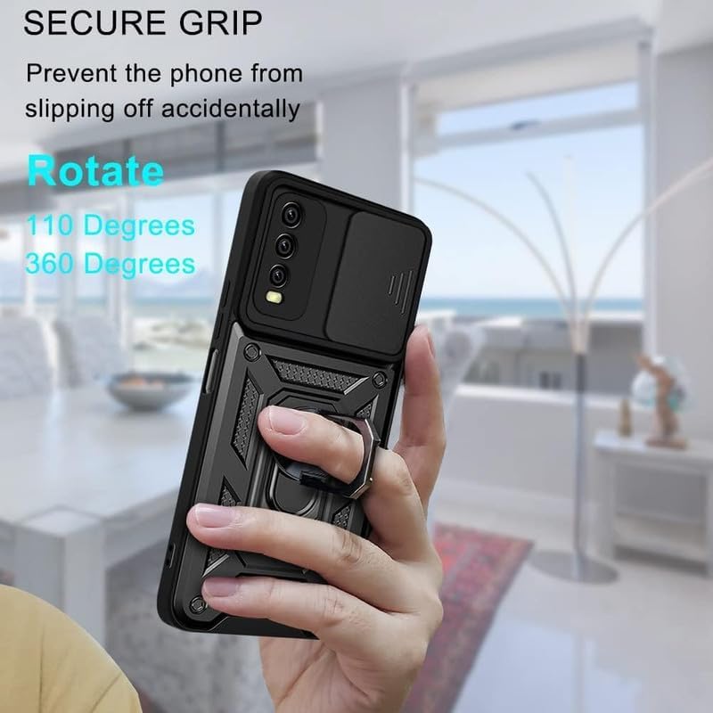 Image of MoreFit Hard Dazzle Compatible with Vivo Y20i, Hybrid Shockproof Bumper Defender Cover, Kick Stand Hybrid Desk Stand for Vivo Y20i / Vivo V2027 - Shutter Black