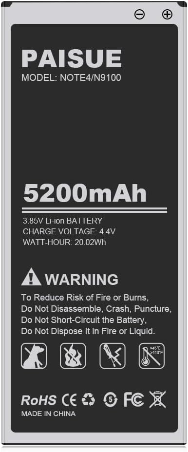 [5200mAh] Galaxy Note 4 Battery, New Upgraded Li-Polymer Replacement Battery for Samsung Galaxy Note 4 N910, N910A(AT&T), N910P(Sprint), N910T(T-Mobile), N910V(Verizon), N910U LTE
