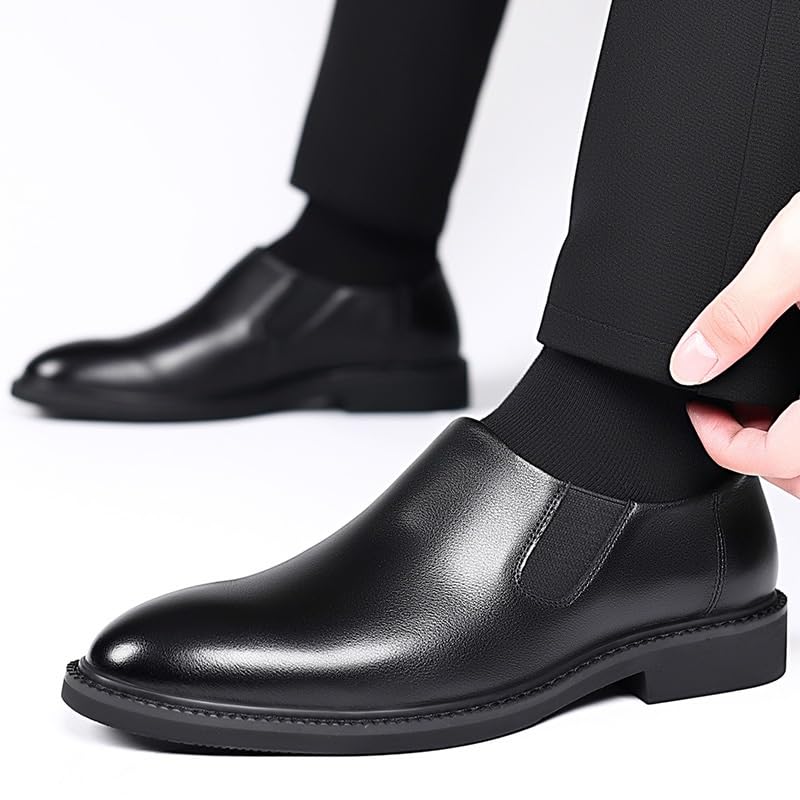 Men's Genuine Leather Oxford Shoes, British Style Dress Shoes with Height Increasing, Pointed Toe Slip-On Business Formal Shoes for Office or Weddings2