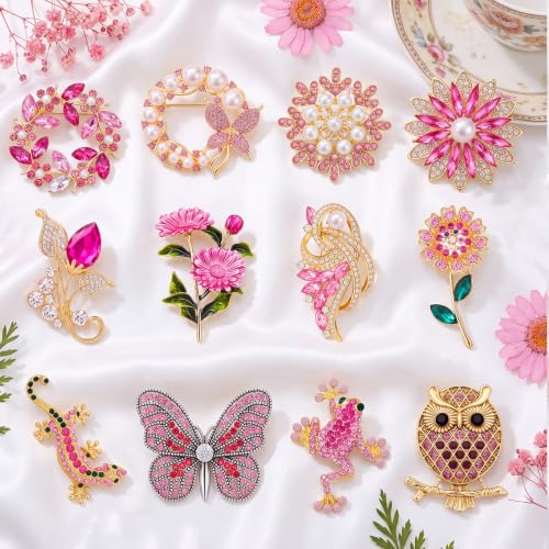Image of Junkin 12 Pcs Women Brooches Bulk Vintage Rhinestone Pin Set