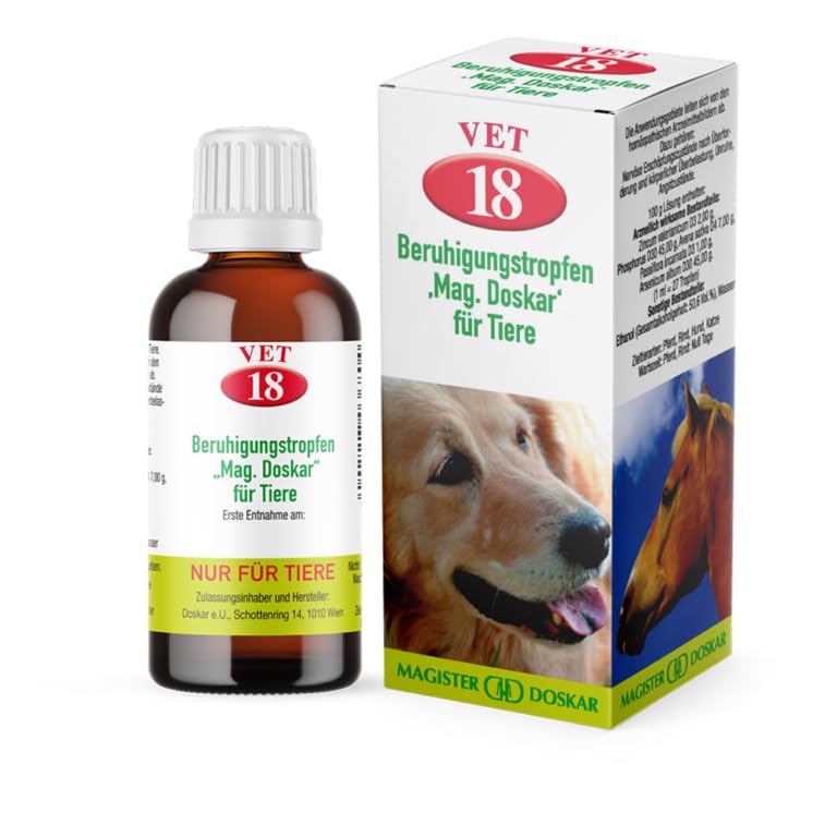 MAGISTER DOSKAR Nr. 18 – Homöopathische Tropfen zur Beruhigung bei Tieren – 50 ml – sanfte Nervenhilfe für Hunde, Katzen & Kleintiere