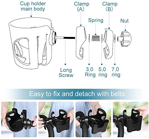 Lictin Stroller Cup Holder, 2-in-1 Universal Bottle & Phone Stroller Storage Rack,360 Degree Rotation Adjustable Bottle Receiver for Walker,Bicycles,Motorcycle,with A Stroller Clip and A Hook