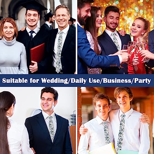 Image of Mantieqingway Men Skinny Tie Cotton Floral Necktie for Wedding Groomsmen Tie