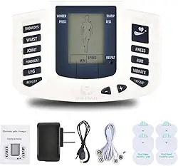 Aparelho Eletroestimulador De Fisioterapia Massageador Elétrico Profissional com Eletrodos Portátil Choque Dor Muscular – Alívio Imediato de Dores Musculares e Estresse, Tensão, Display LCD, Controle de Intensidade, Fisioterapia em Casa