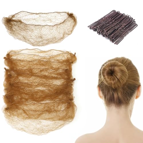 25 redecillas para el pelo para moño, redecilla moño ballet, y 50 horquillas en forma de U, color marrón, 50 cm, para mujeres, bailarines de ballet, enfermeras, color marrón
