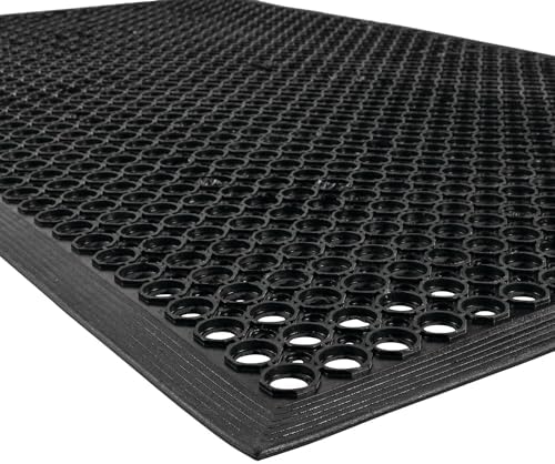 NoTrax 3' x 5' Anti-Fatigue Lightweight Restaurant Rubber Floor Mat with Drainage Holes, Beveled Edges, Non-Slip Mats, Black, T30 Competitor, T30S0035BL