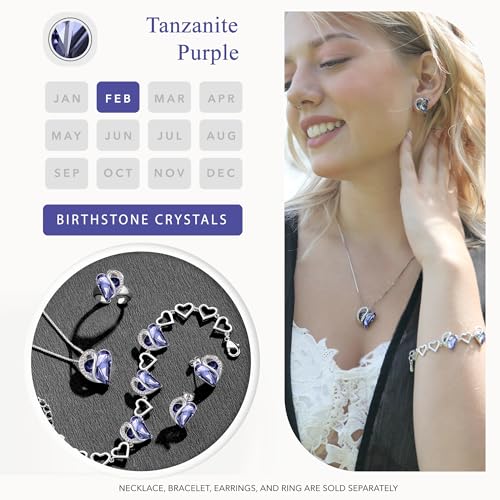 Leafael Mothers Day Gift Necklaces for Women, Infinity Love Heart Pendant with Tanzanite Purple Birthstone Crystal for February, Silver Plated Jewelry Gifts for Mom and Wife, 18 plus 2 inch Chain