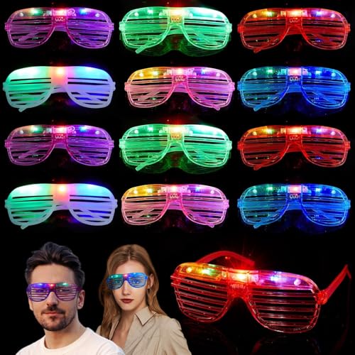 Mikulala 12Pcs Gafas Luminosas,Gafas de LED para fiestas de disfraces,Gafas de neón para fiestas de disfraces,Gafas de neón que brillan en la oscuridad Juguetes para niños Adultos Boda