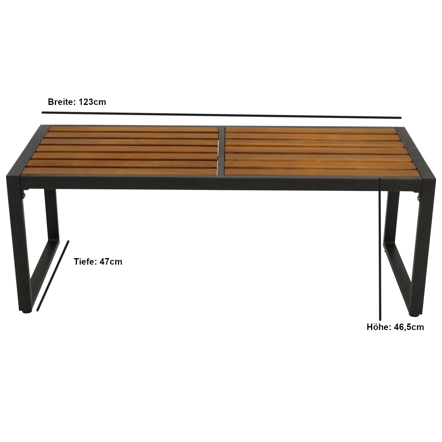 DEGAMO Gartenbank Hockerbank RAGUSA 2-sitzer 123cm, Gestell Metall anthrazit, Sitzfläche Akazie geölt, Outdoor