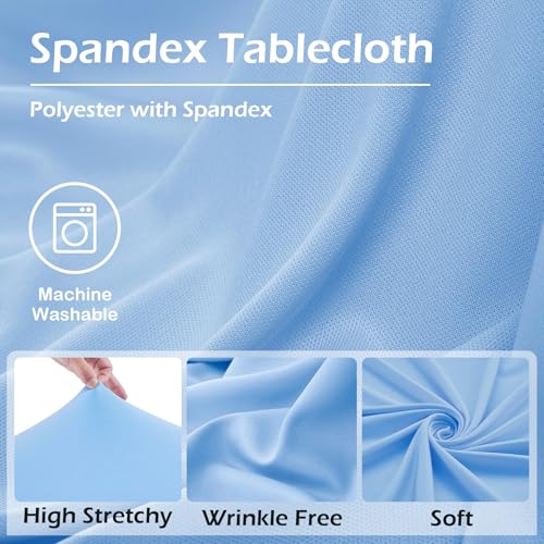 Image of 4 pk Baby Blue Spandex Tablecloth 6ft with Ruffle Skirt, Wrinkle Free High Stretch Fitted Tablecloths for 6 Foot Rectangle Tables, Blue Eastic Spandex Table Covers 6ft for Parties Banquet Weddings