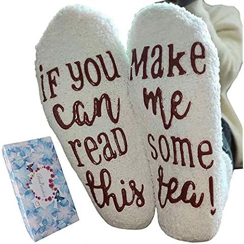 Himozoo “If You Can Read This Make Me Some Tea! ” Funny Fluffy Socks with Gift Box Packaging Warm Cotton Novelty Gifts For Women Wife Mum Romantic Present Tea Lover Cover