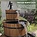 Aoxun 3-Tier Outdoor Water Fountain, Wood Barrel Cascading with Electric Decorative Hand Pump, Rustic Waterfall Fountain for Garden, Backyard, Patio, Porch, Yard