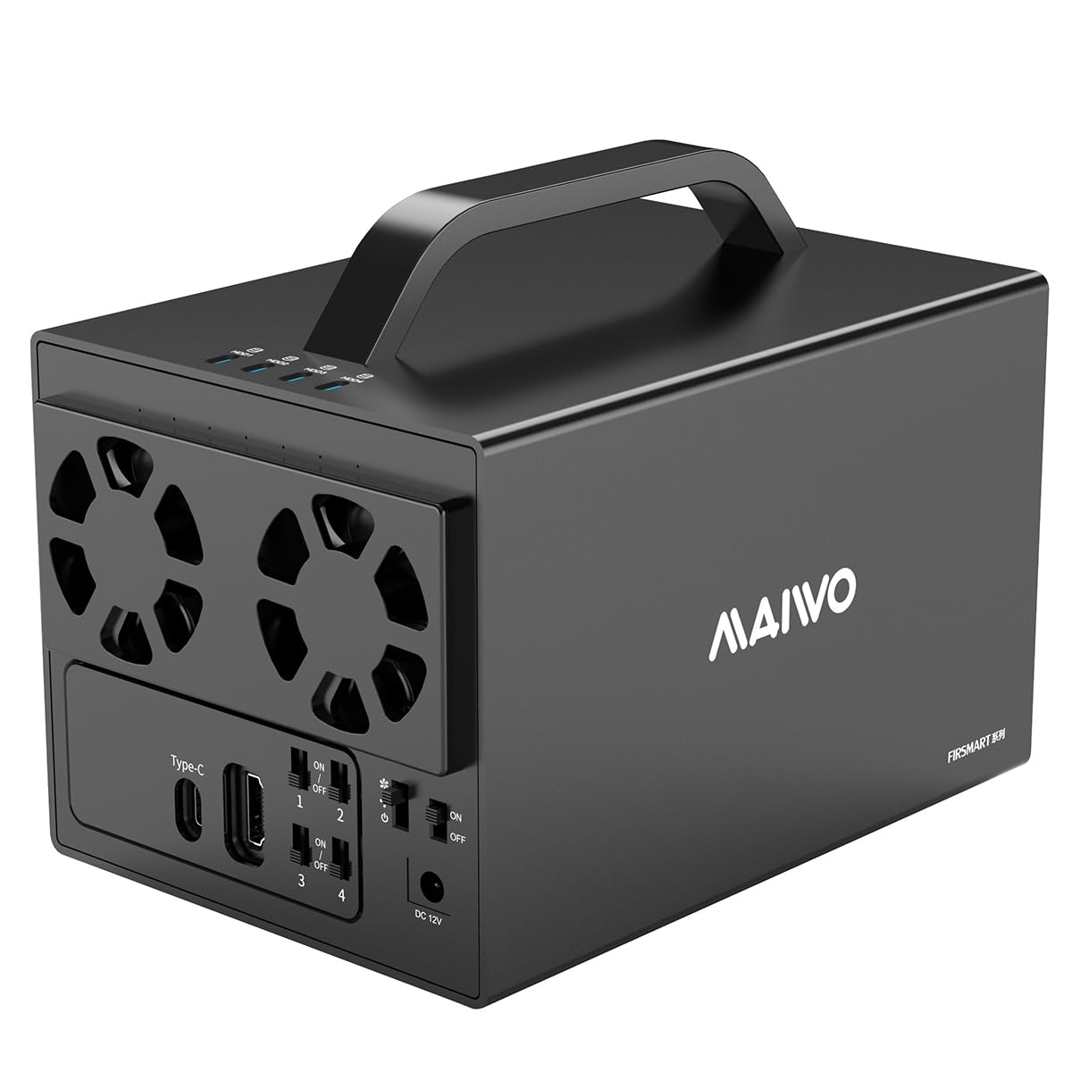 MAIWO Caja de Disco Duro de 4 bahías para Disco Duro SATA de 3.5 Pulgadas con Dos Ventiladores, Carcasa HDD de 4 bahías con Puerto HD-MI 4K, expansión de 88 TB, Interruptor de alimentación de Disco