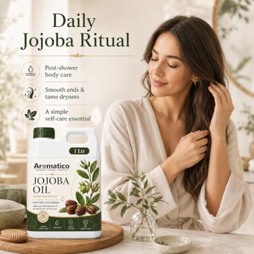 Image of AROMATICO Jojoba Oil for Skin, Hair and Body Care, Multipurpose Carrier Oil for Massage, Scalp Care, Dry Skin Routine, Natural Glow - 1000 ml