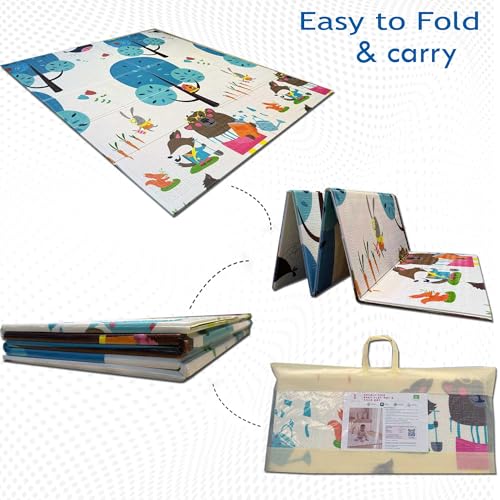 Image of Premium Baby Play Mat, Reversible, Soft, Easy to Clean, Learning & Playing Carpet, Crawling Play Mat, Non-Slip, Waterproof-Portable-Outdoor /Indoor Use | Foam Play Mat for Babies, Toddlers (Animal-Roadmap) Multicolor (Giraffe-Bear)