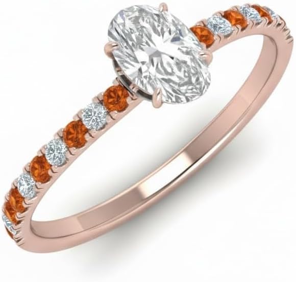 Choose Your Gemstone Oval Shape 14k Rose Gold Plated Halo Engagement Ring Hidden Petite Diamond CZ Affordable for Your Wife, Partner Wedding Ring : US Size 4 to 12