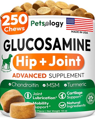 Glucosamine for Dogs - 250 Chews with Chondroitin - Hip and Joint Supplement with MSM - Turmeric -...