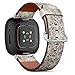 CJBROES Replacement Leather Watch Band, Compatible with Fitbit Versa 3 and Fitbit Sense of Wristband Bracelet Accessory - Watercolor-Leaf-Flowers