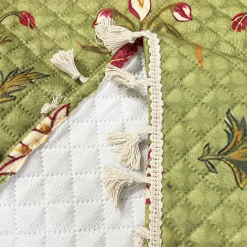 Image of House of Quirk IKATRA Series Quilted Printed Sofa Cover for Indian Sofa Set with Side Pocket - Premium Washable, Anti-Slip, Durable & Ultra Soft Fabric Protector (Green Lotus, Two Seater)