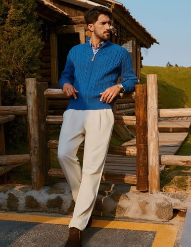 Men's Pleated Tapered Pants Extended Waist Vintage Pleated Cropped Trousers with Slant Pockets for Office Wear Beige L4