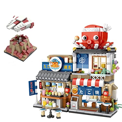 Goshfun 722Pcs Japanese Street View Takoyaki Shop Bricks Model Set, MOC DIY Building Block Assembly Particle Construction Toy (Not Compatible with Small Particle Bricks)