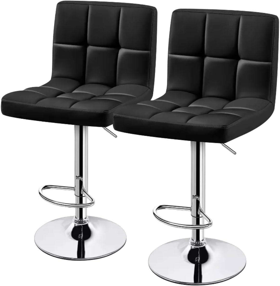 LZL Bar Stools,bar stools Counter, Swivel Bonded Leather Adjustable Pneumatic Bar Height Stools Set of 2 Black