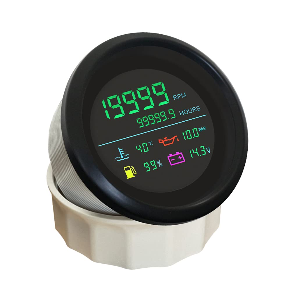 ELING Tacómetro digital de 85 mm, 0-19999 RPM horas de temperatura del agua, nivel de combustible de presión de aceite, voltios para coche, camión, moto, 12 V/24 V (negro y níquel)