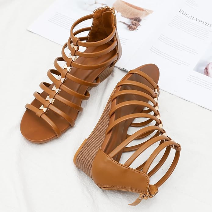 Gladiator Wedge Sandals for Women Summer Roman Flat Sandals Strappy Beach Sandals2
