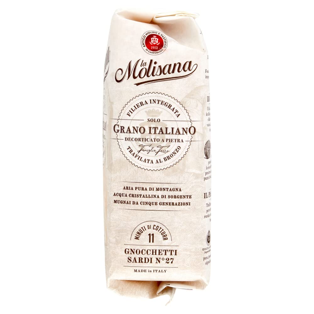 La Molisana Gnocchetti Sardi N. 27 Pasta Lenta Lavorazione Pâtes à modeler en bronze 500 g + Polpa Gourmet italien 400 g