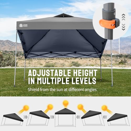 Image of CROWN SHADES Adjustable Height on The Fly, 10x10 Pop Up Canopy - Beach Tent with One Push Setup - Easy Outdoor Sun Shade for Events, Parties, Camping - Outside Shade with STO-N-Go Bag, Grey