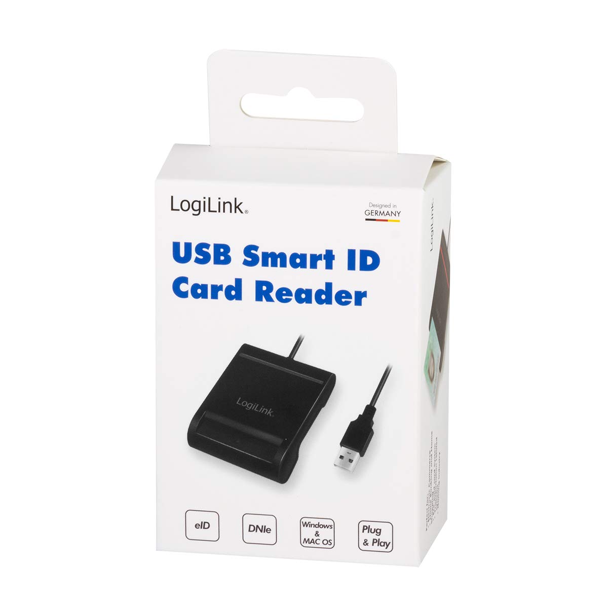 LogiLink Czytnik kart USB 2.0 Smart ID do kart IC/ID, do Windows i Mac OS Catalina 10.15 lub nowszych, czarny