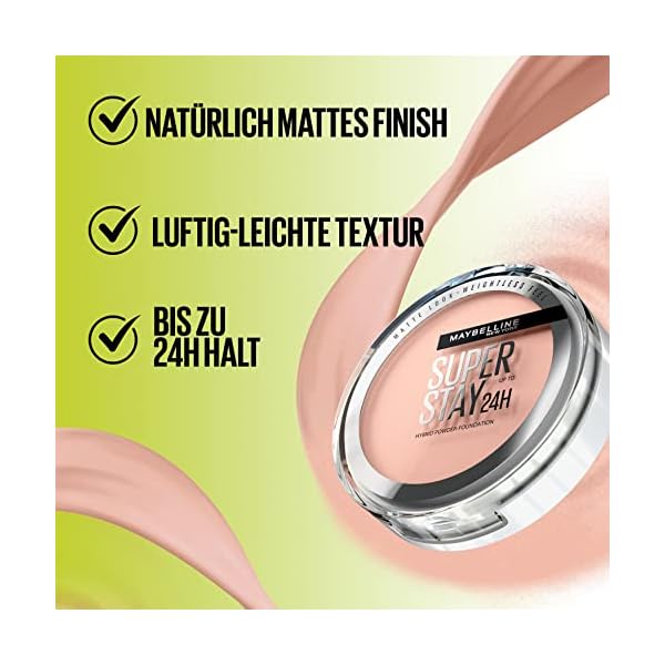 Maybelline New York 2-in-1 Puder Make-Up, Wasserfest und mattierend mit hoher Deckkraft, Super Stay Hybrid Powder… – Bild 3
