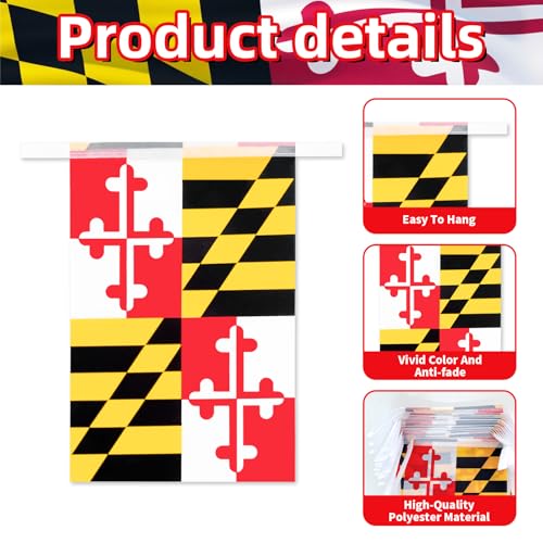 Image of 32.8 ft Maryland Flag Banner, 30 Pcs Mini State String Flags, Red White Black Yellow Bunting for Maryland Day, Local Parades, Festivals, Home, Garden, and Outdoor Decorations