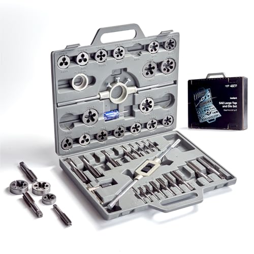 Image of toolant 45pcs SAE Tap and Die Set, 1/4"-1" Large Threading Set with Round Dies for Cutting and Rethreading Internal and External Threads