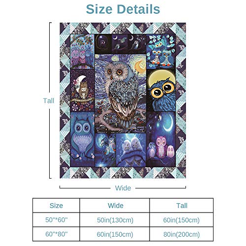 YunTu Owl Blanket Owl Gifts for Owl Lovers Women Owl Gifts for Girls Super Soft Sherpa Owl Throw Blankets 60x80 (Blue)