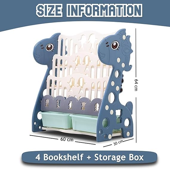 CAREOPETA Book Shelf for Kids Room Plastic Kids Book Shelf Rack for Home Small Bookshelf for Babies Babies Toy Storage Organiser Montessori with Bin Toddler Books Rack (Blue, 4 Shelf) - Image 2 thumbnail