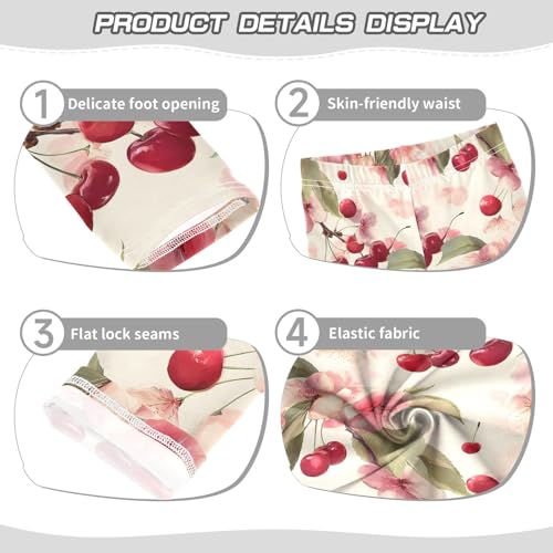 Girls' Athletic Leggings Ankle Length Yoga Dance Pants Kids Teen 4T Cherry Flower3