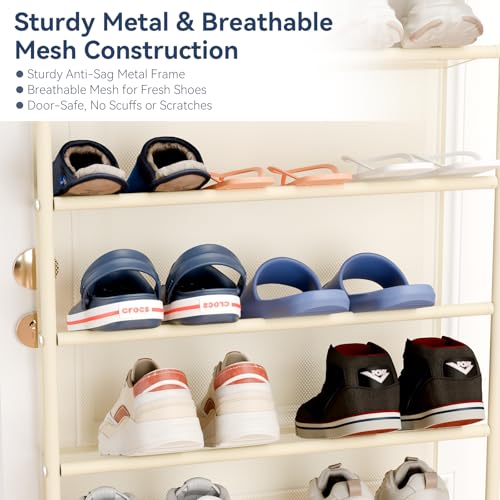 Image of Whitmor 36 Pair Over The Door Shoe Organizer, 12 Tier Hanging Shoe Organizer, Heavy Duty Metal & Mesh Shoe Holder, Hanging Shoe Rack for Closet Organizer & Storage, 74 inchH x 21.7 inchW x 7.5 inchD, Beige