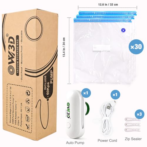 Image of 30 Pcs Filament Vacuum Storage Bags with Upgraded Pump for 3D Printer Accessories, Reusable 3D Printer Filament Storage Bags Vacuum Storage Seal Bag to Keep Dry, Plus Size 32x34cm / 12.6x13.4inch