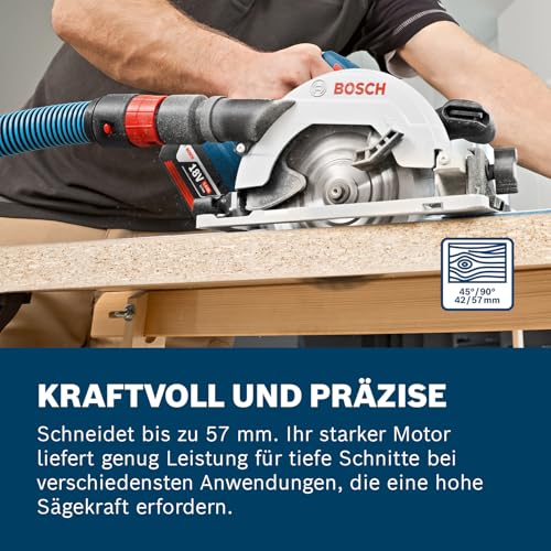 Bosch PRO 18V System Akku Kreissäge GKS 18V-57 G (Sägeblatt-Ø: 165mm, Schnitttiefe: 57 mm, inkl...