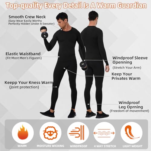 Yuerlian Thermal Underwear for Men Long Fleece Lined Gear Bottom Top Set Base Layer for Cold Weather4