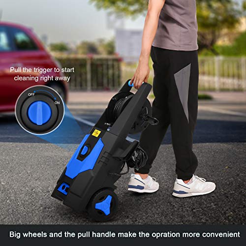 mrliance 3500PSI Electric Pressure Washer 2.0GPM Power Washer 1800W High Pressure Washer Cleaner Machine with Spray Gun, Hose Reel, Brush, and 4 Adjustable Nozzle (Blue)