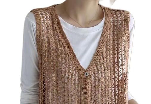 Gilet Donna, Canotta all'Uncinetto Donna Morbido Cotone Bottoni sul Davanti Senza Maniche Cardigan Estivo Traforato Canotta Casual Maglia Leggera Copricostume per L'Uso Quotidiano e Feste