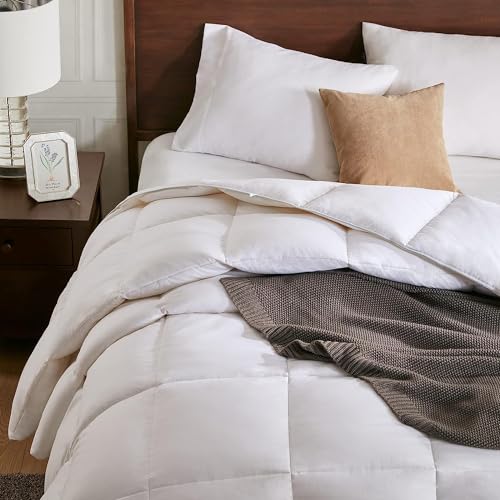 Image of APSMILE Down Comforter Queen Size, All Season Duvet Insert, Ultra-Soft High Fill-Power Bedding Comforter, Fluffy Medium Warm Hotel Collection with Corner Tabs, 90x90, White